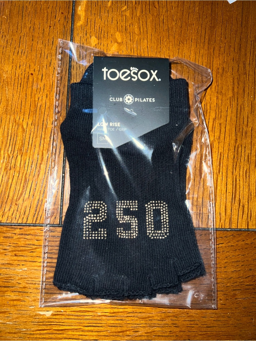 toesox Black Low Rise Half-Toe Grip Socks with Gold Rhinestone Detail